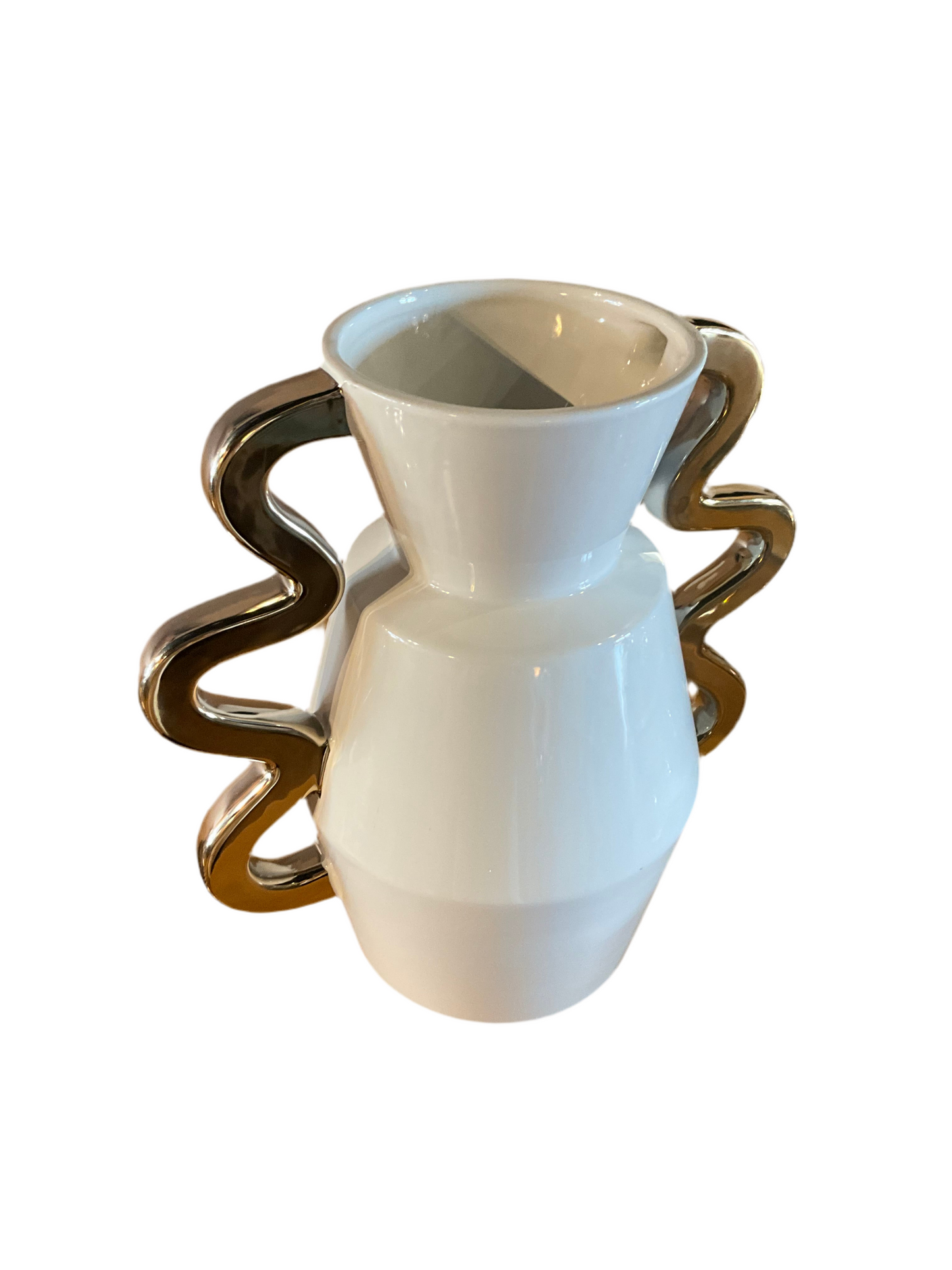 French ceramic white and gold vase