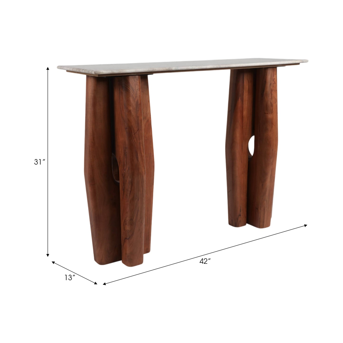 Wood Marble Tapered Legs Console Table - Tan, 42x31 in.