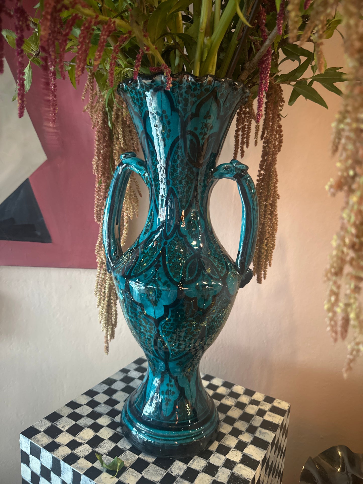 Vintage Moroccan Teal Vase