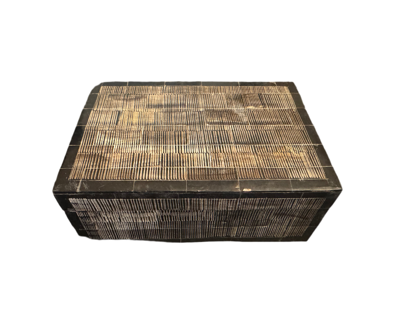 Big Vintage Black & Natural Striped Inlay Wooden Box
