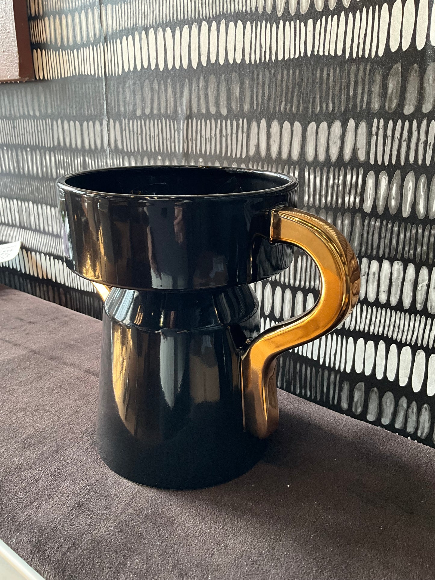 French Black and gold ceramic vase