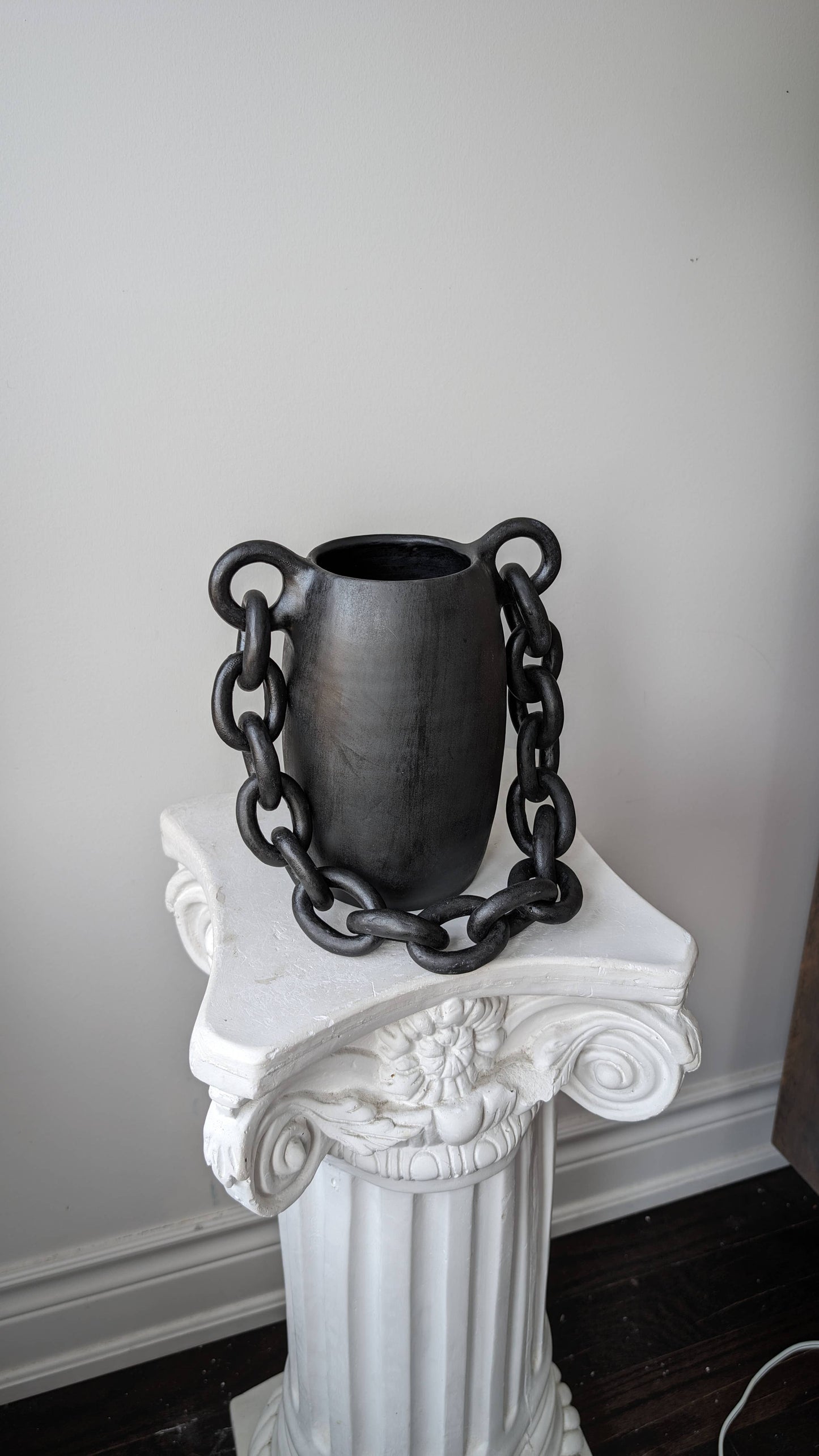 Handmade ceramic vase, black pottery vessel
