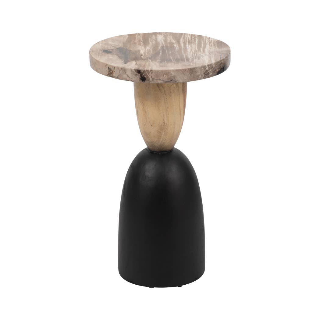Modern Suar Wood End Table with Black Base - Tan, 20 in.