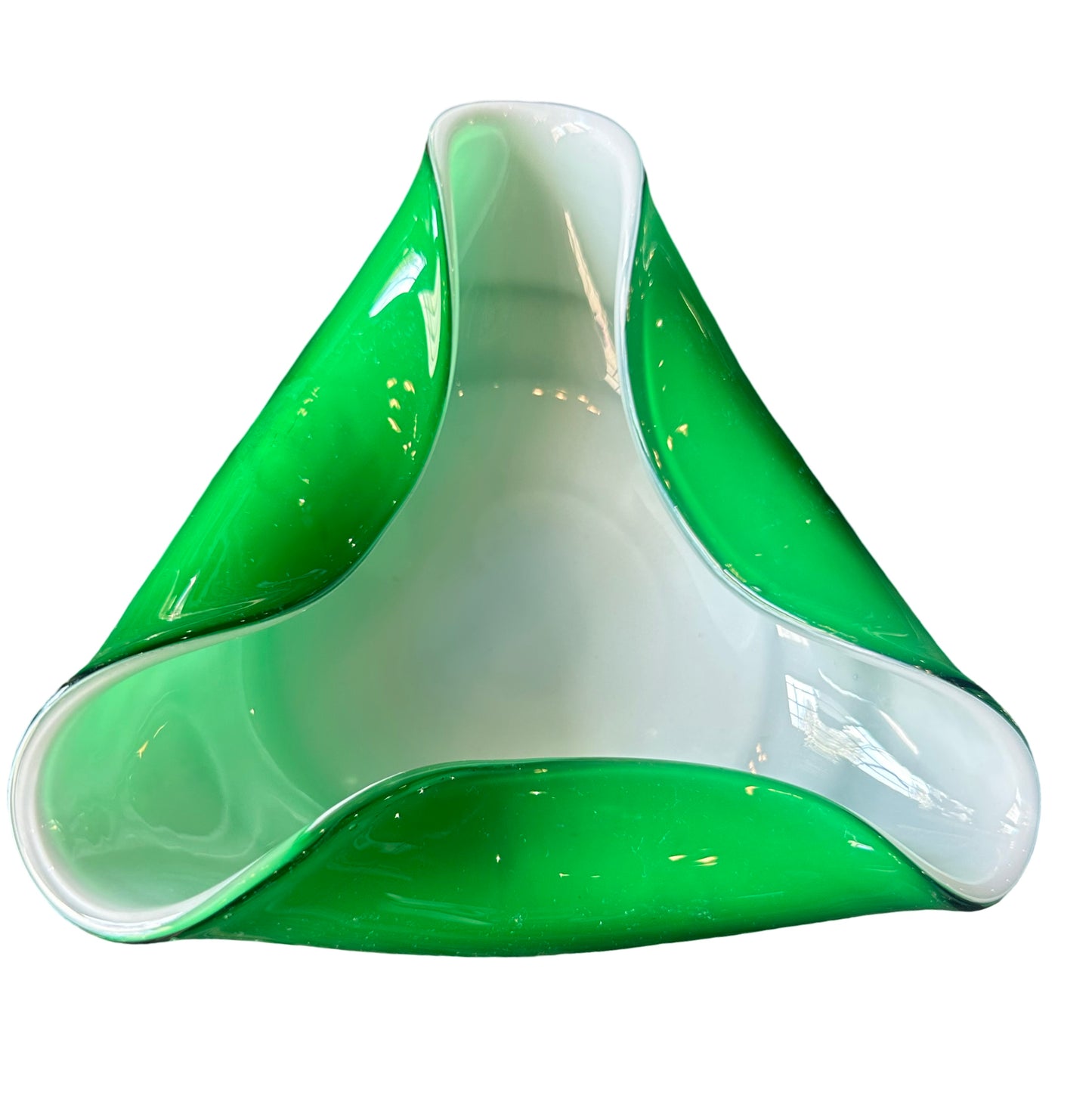 Folded glass green bowl