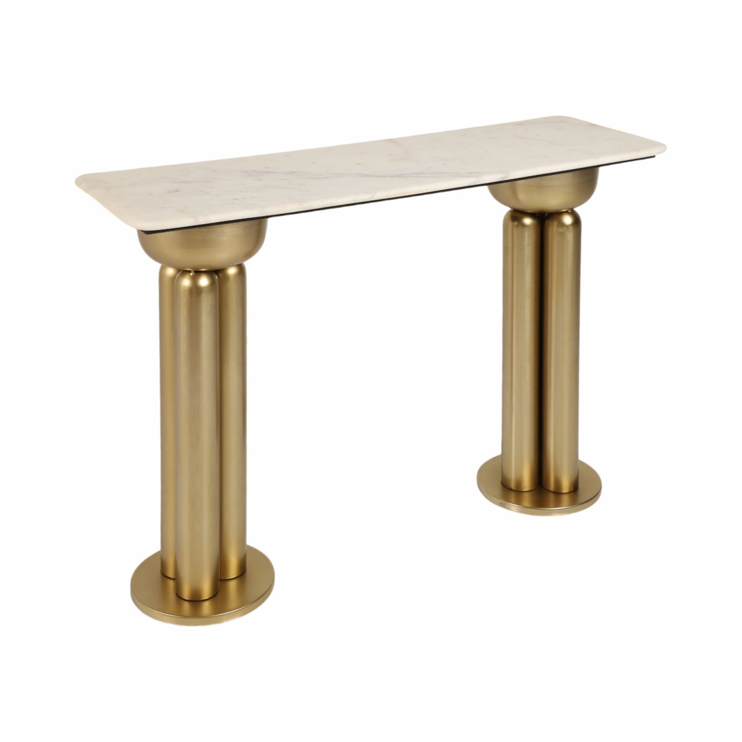 Metal Marble Top Dual Column Console Table - Gold, 42 in.