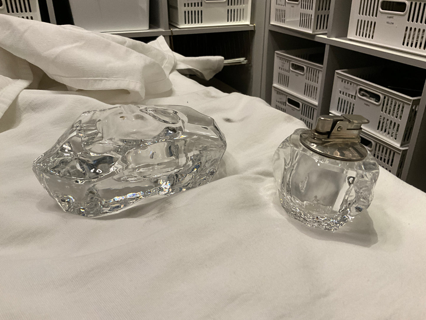 Vintage Crystal Spode Ashtray Lighter Set