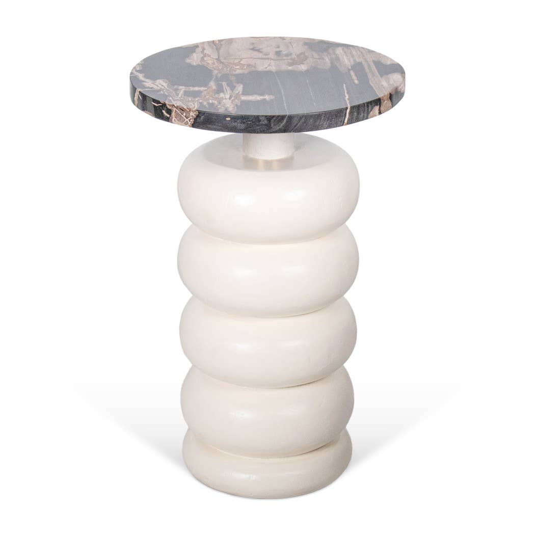 Wood Marble Top Stacked Ring Accent Table - White, 22 in.