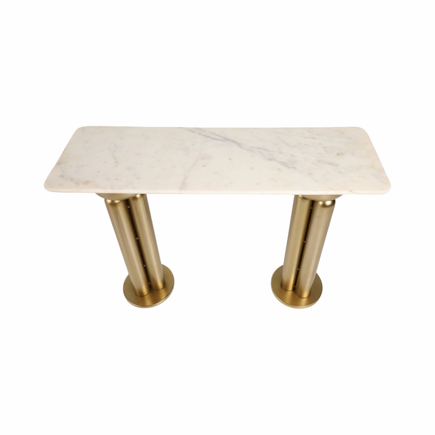 Metal Marble Top Dual Column Console Table - Gold, 42 in.