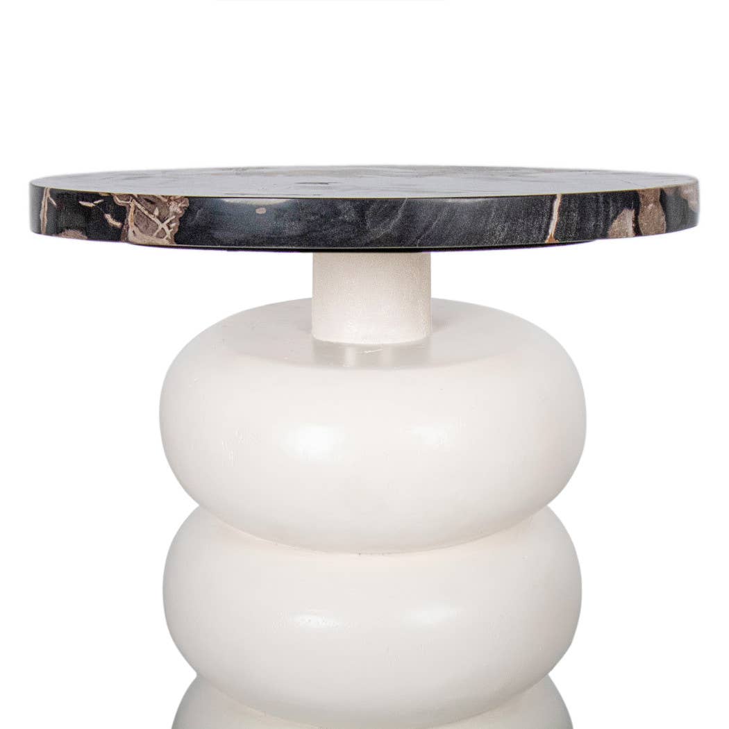 Wood Marble Top Stacked Ring Accent Table - White, 22 in.