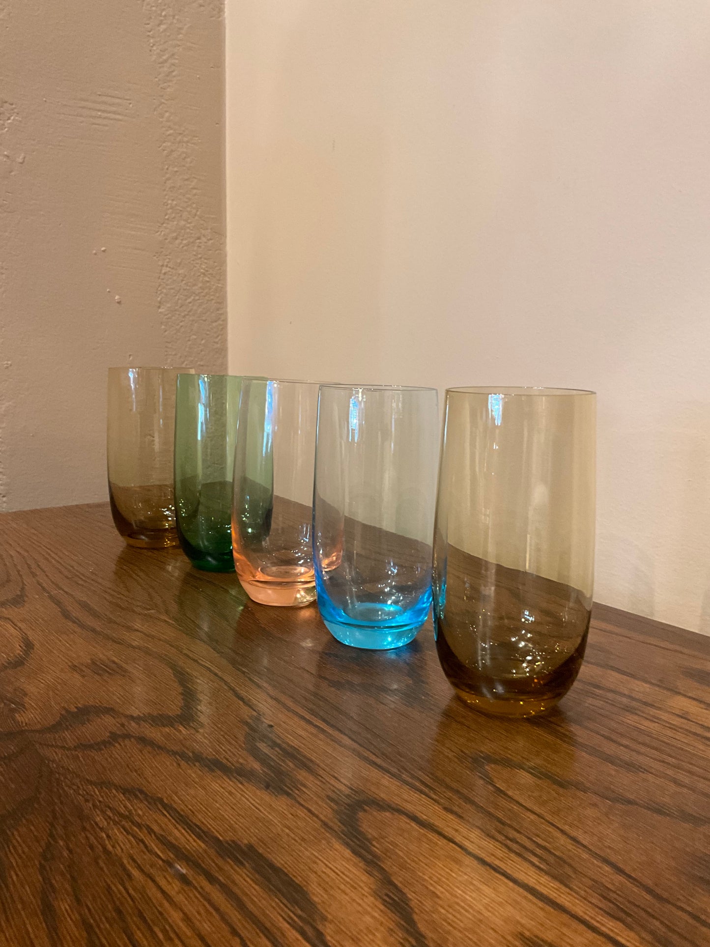 5 Colored Tall Drinking Glasses,