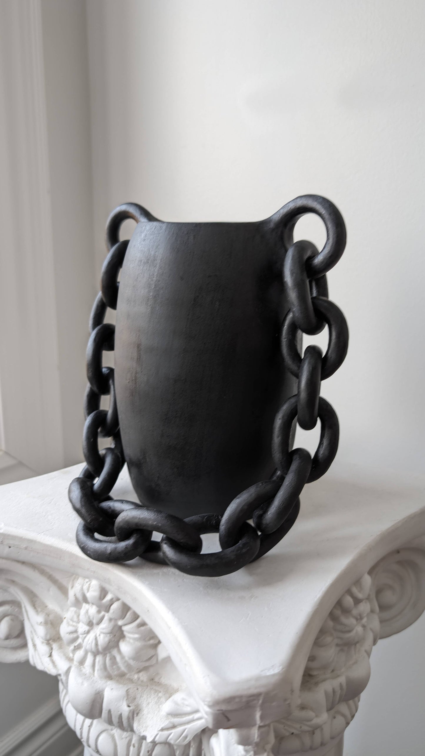 Handmade ceramic vase, black pottery vessel