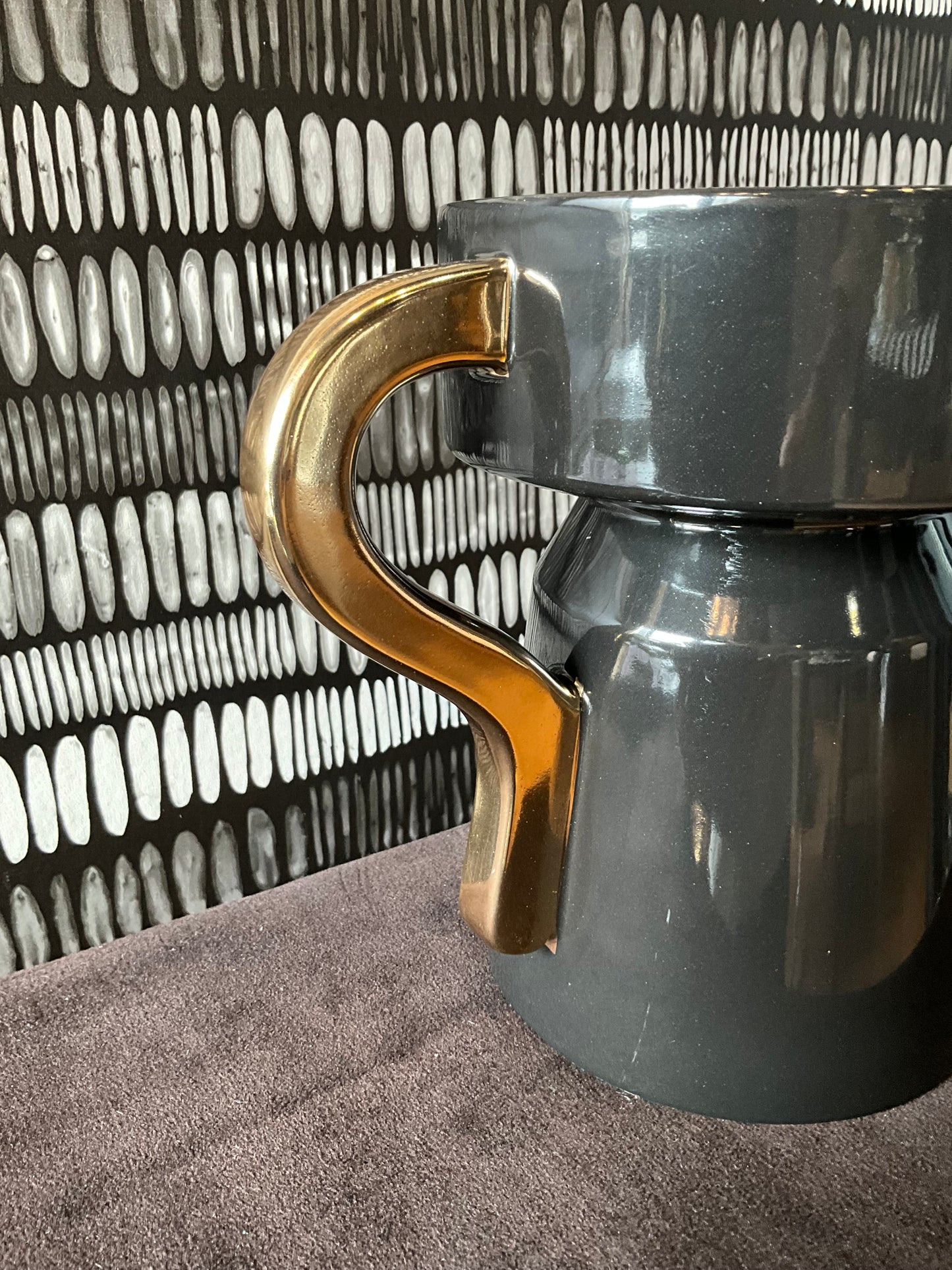 French Black and gold ceramic vase