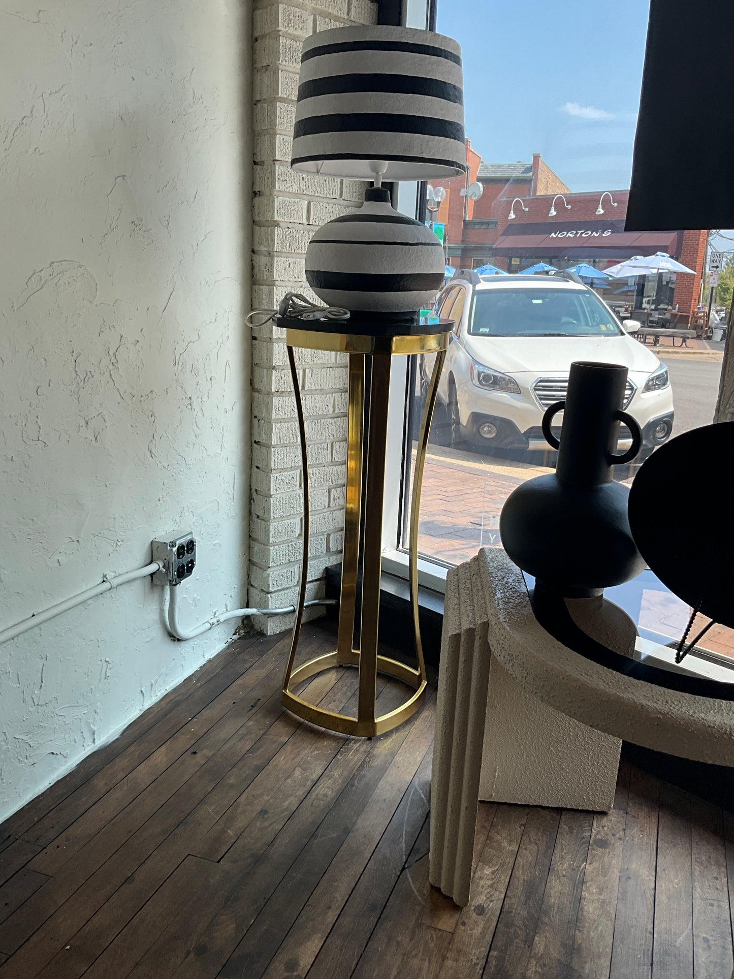 Brass and marble top pedestal