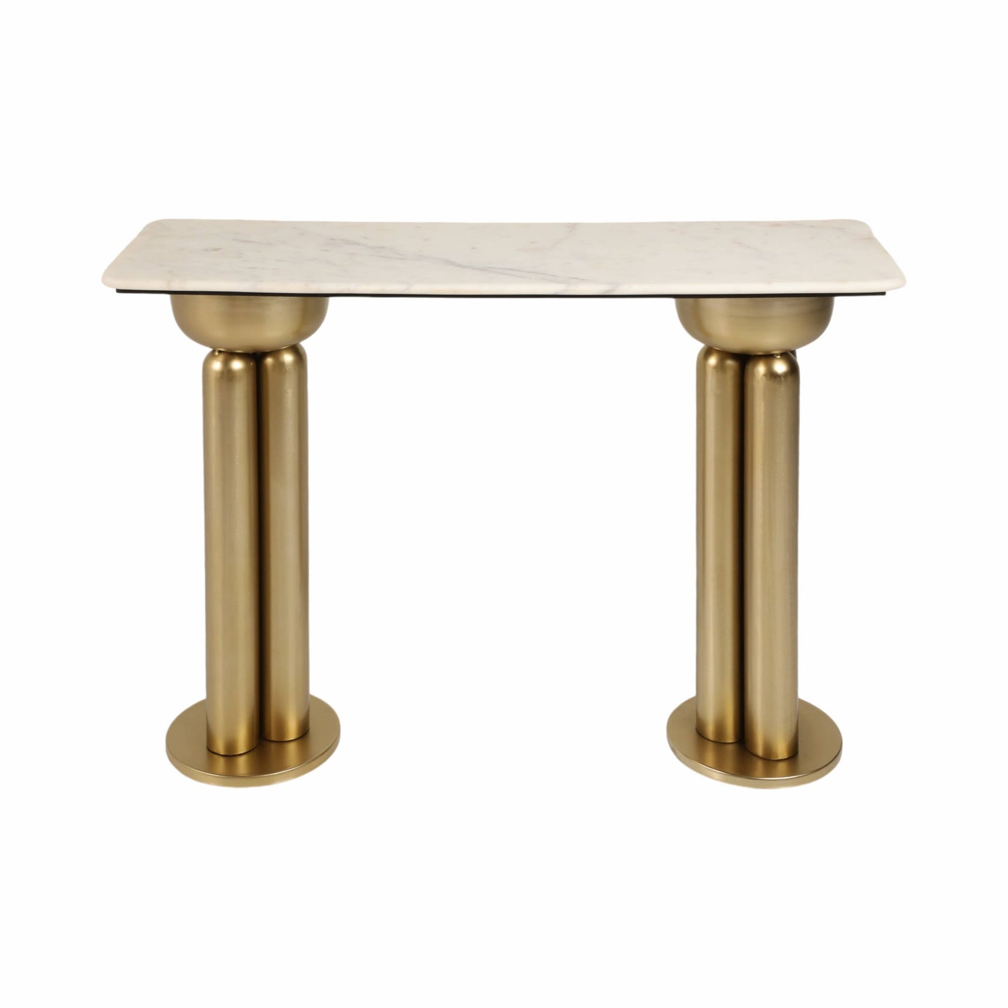 Metal Marble Top Dual Column Console Table - Gold, 42 in.