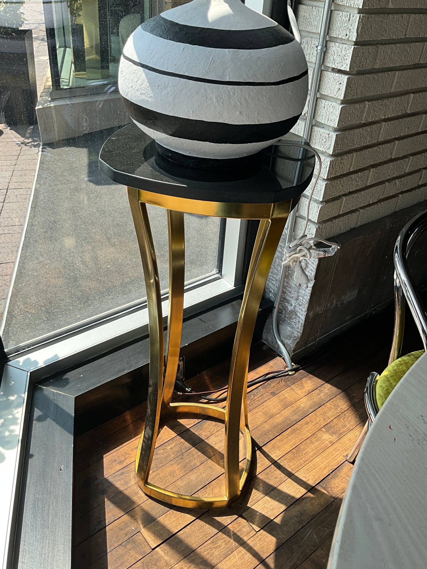 Brass and marble top pedestal