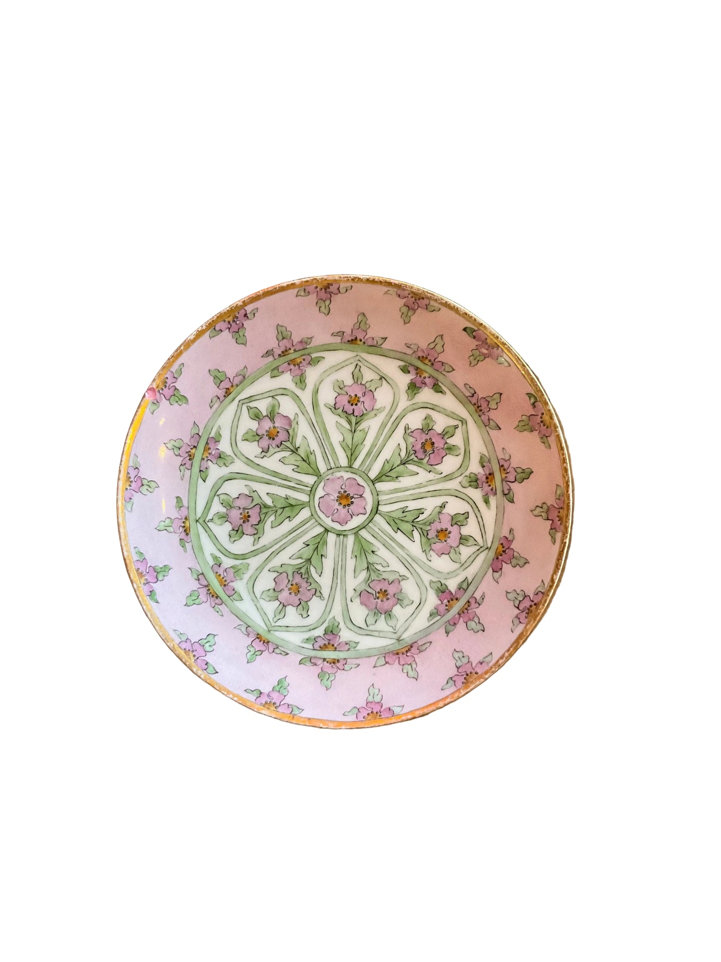 French pink and green flower plate