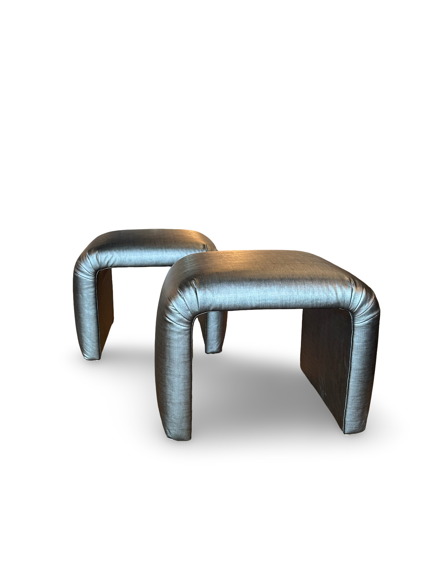 Dark Chrome Upholstered Ottoman