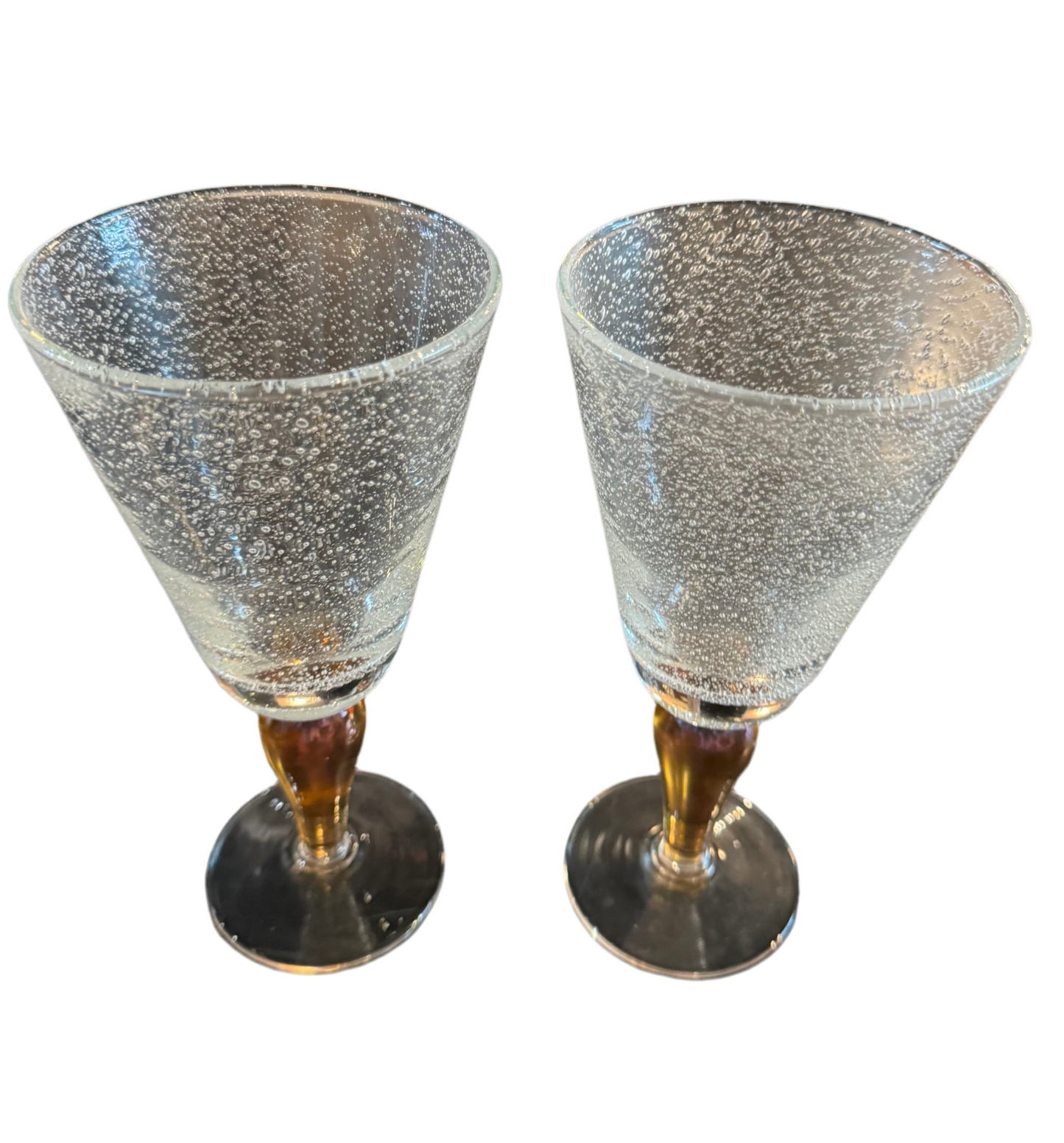 Amber Bubble Glass Goblets