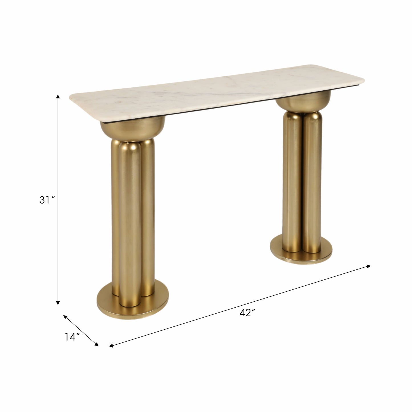 Metal Marble Top Dual Column Console Table - Gold, 42 in.
