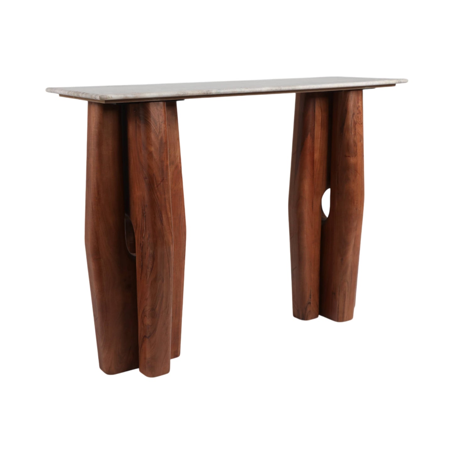 Wood Marble Tapered Legs Console Table - Tan, 42x31 in.