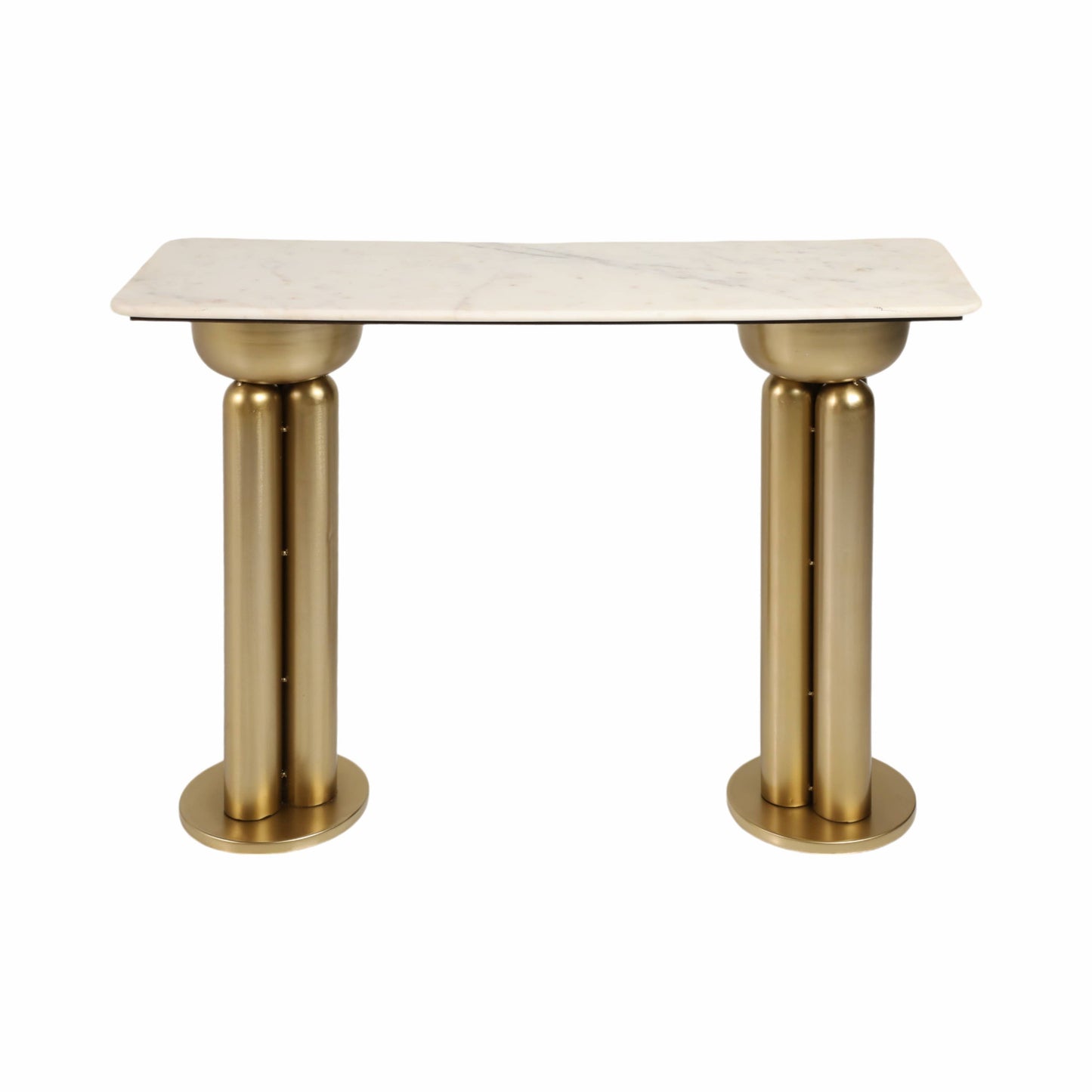 Metal Marble Top Dual Column Console Table - Gold, 42 in.