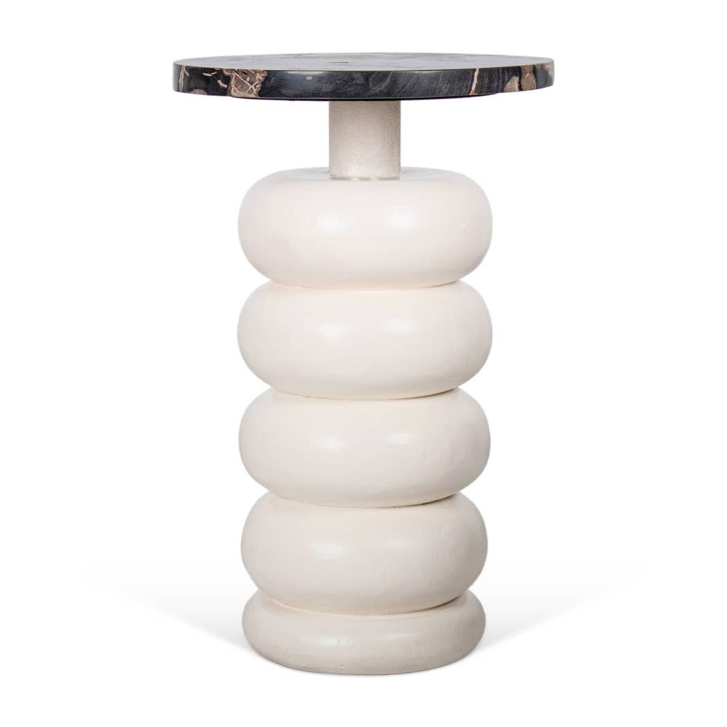 Wood Marble Top Stacked Ring Accent Table - White, 22 in.