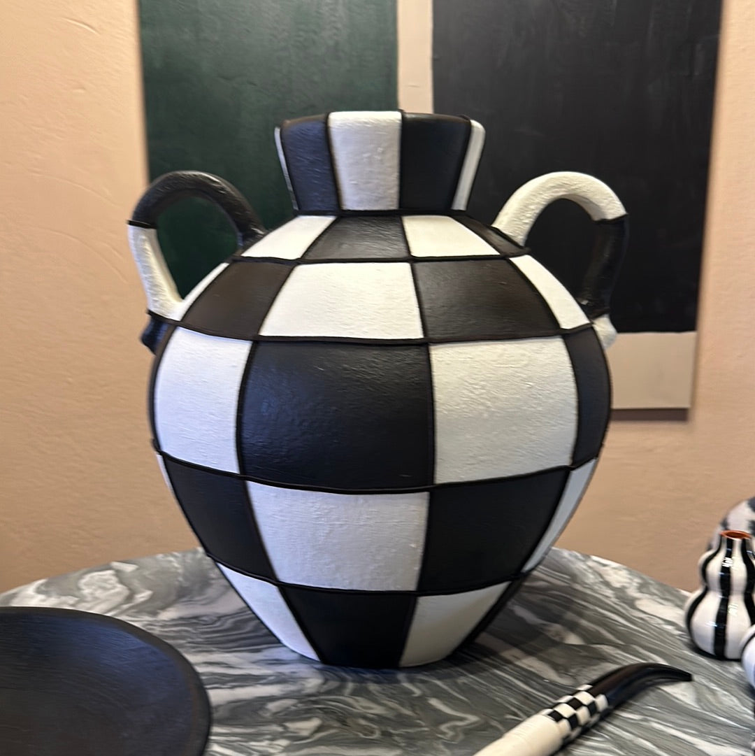 Large checkered suede vessel
