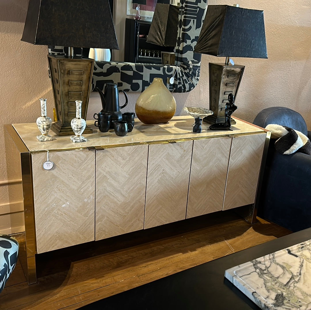 Ello Travertine and Brass Credenza