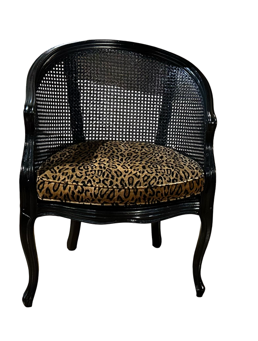 Pair of Lacqured Black Caned Chairs