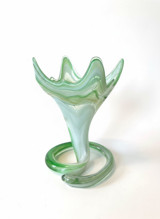 Murano glass flower vase by The Vault Creative, featuring vibrant hand-blown glass with floral design and elegant shape.
