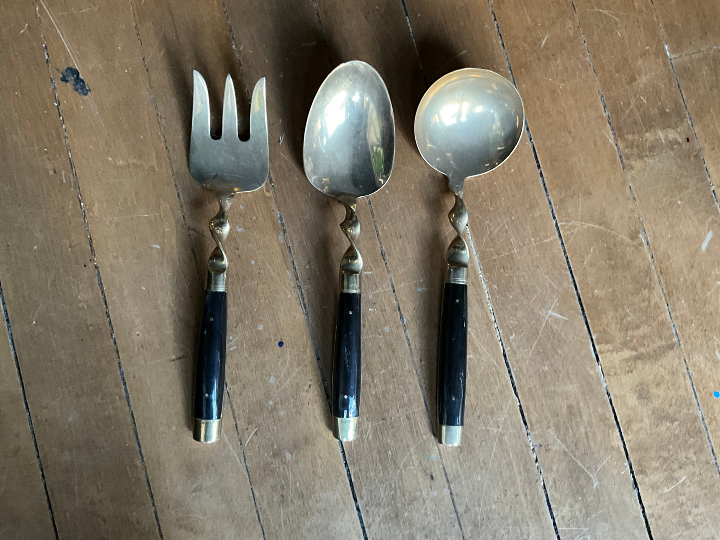 Brass Bowl with 3 Serving Pieces