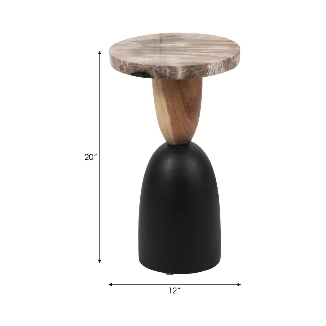 Modern Suar Wood End Table with Black Base - Tan, 20 in.