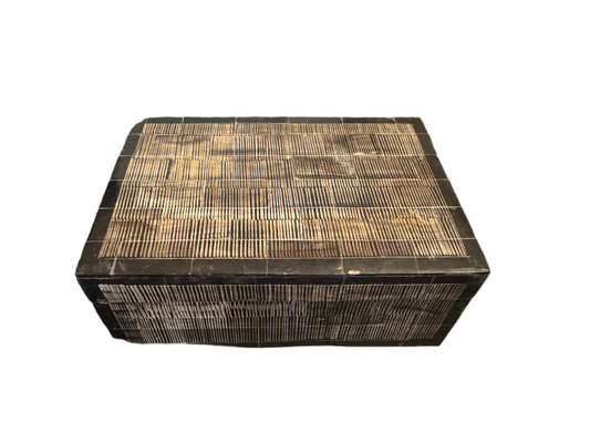 Big Vintage Black & Natural Striped Inlay Wooden Box