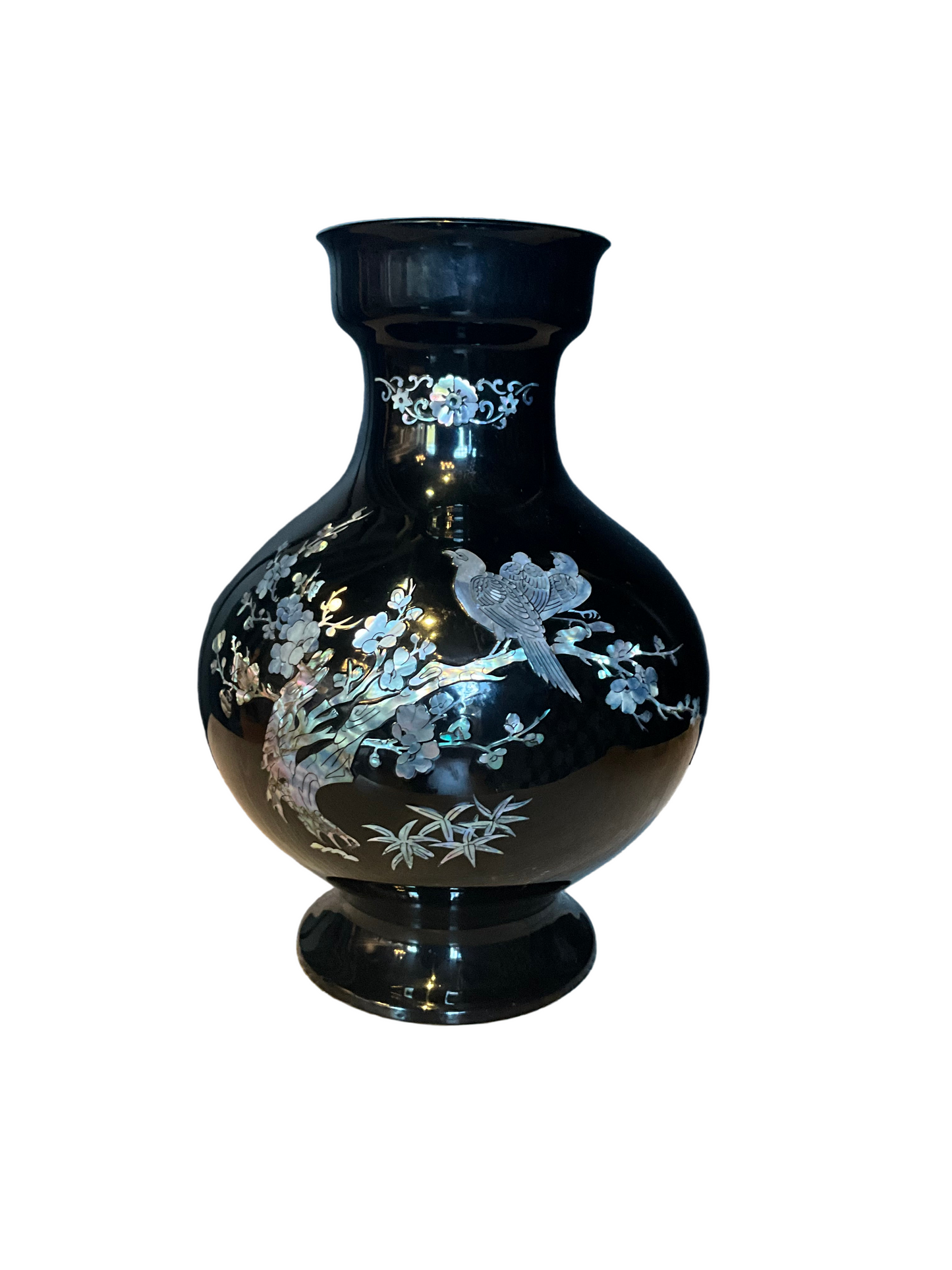 Korean lacquer black vase with birds