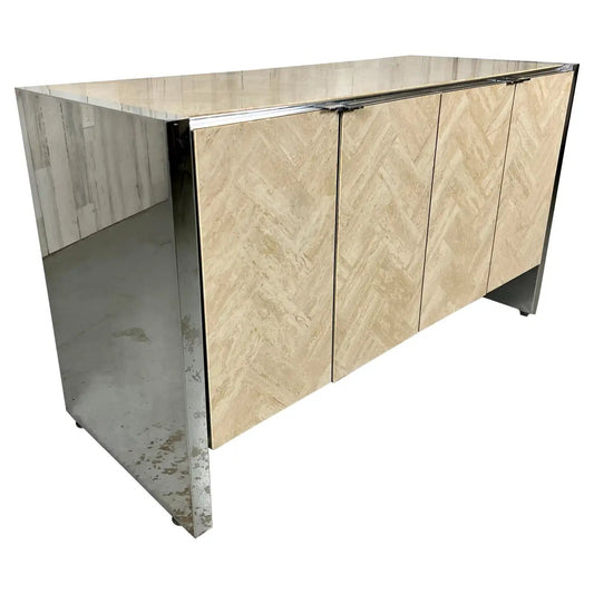 Ello Travertine and Brass Credenza