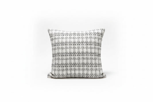 Black and white sparkle tweed pillow by The Vault Creative featuring a textured, elegant design for stylish home decor.