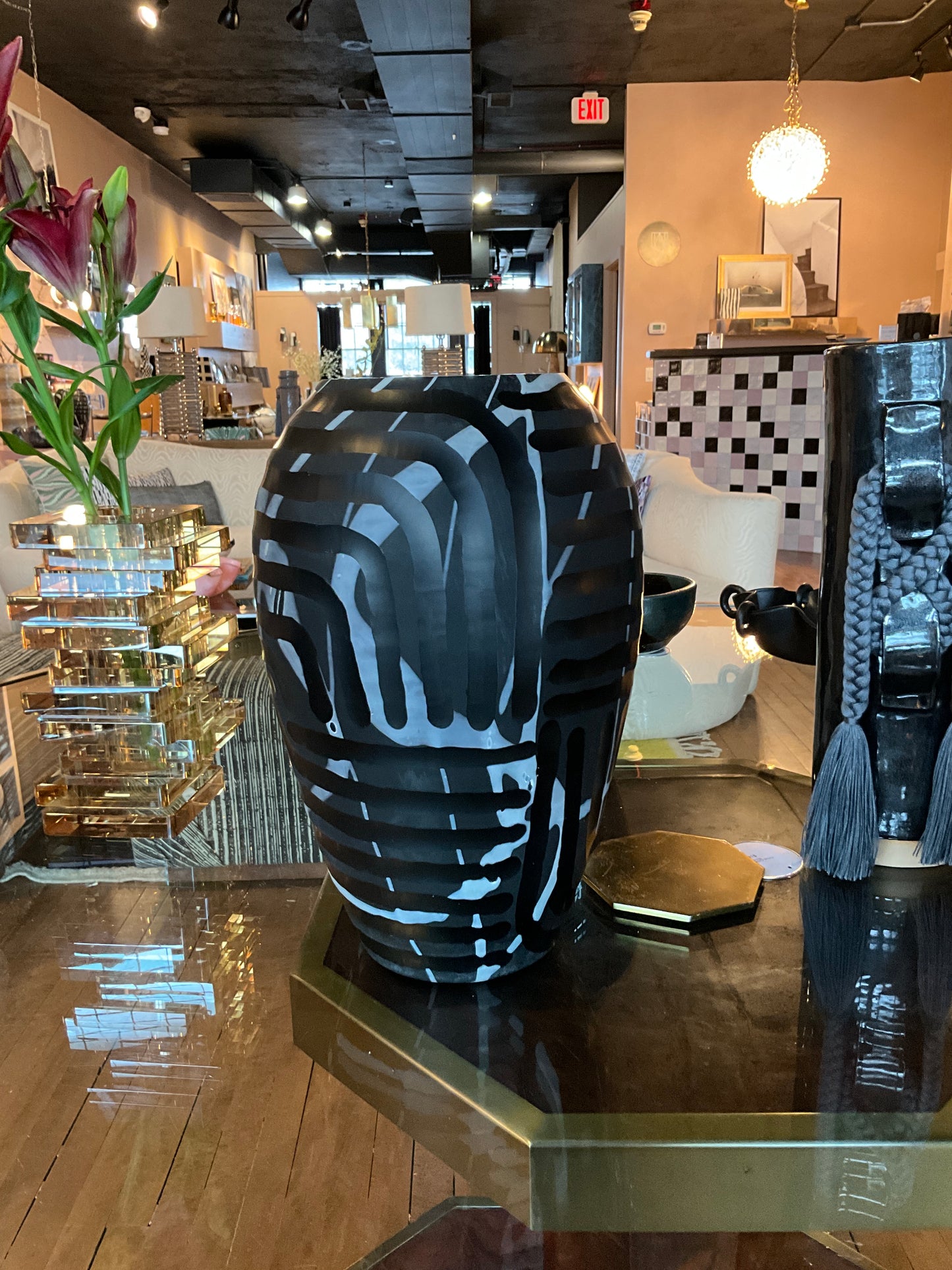 Black Matte Carved Vase