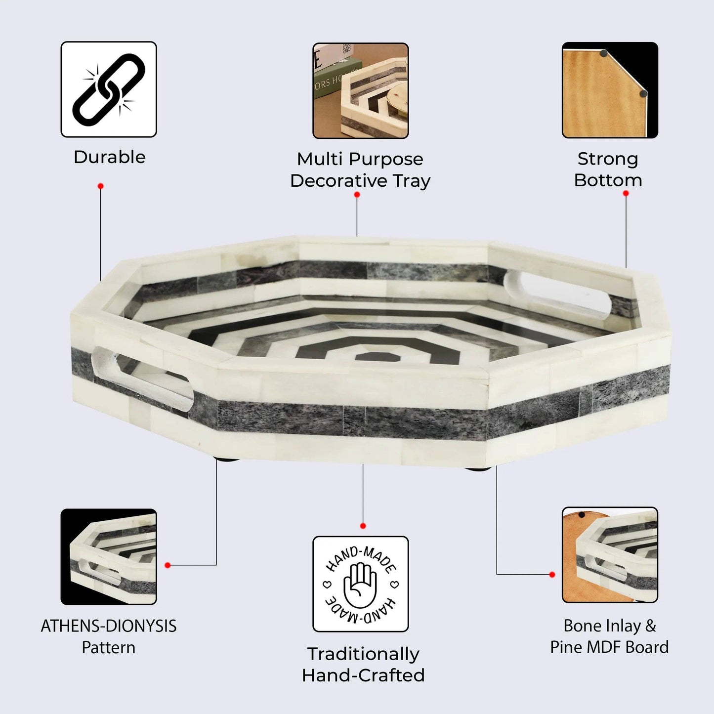 Bone Inlay Decorative Tray Athens Dionysis, 12x12