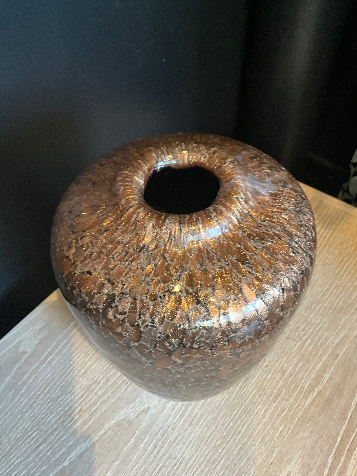 Sparkly brown blown glass vase