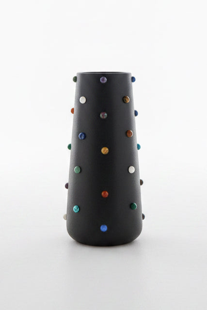 The Vault Creative P. Grunsfeld 8-inch multi-stone vase with a textured finish, showcasing a modern, handcrafted ceramic design.
