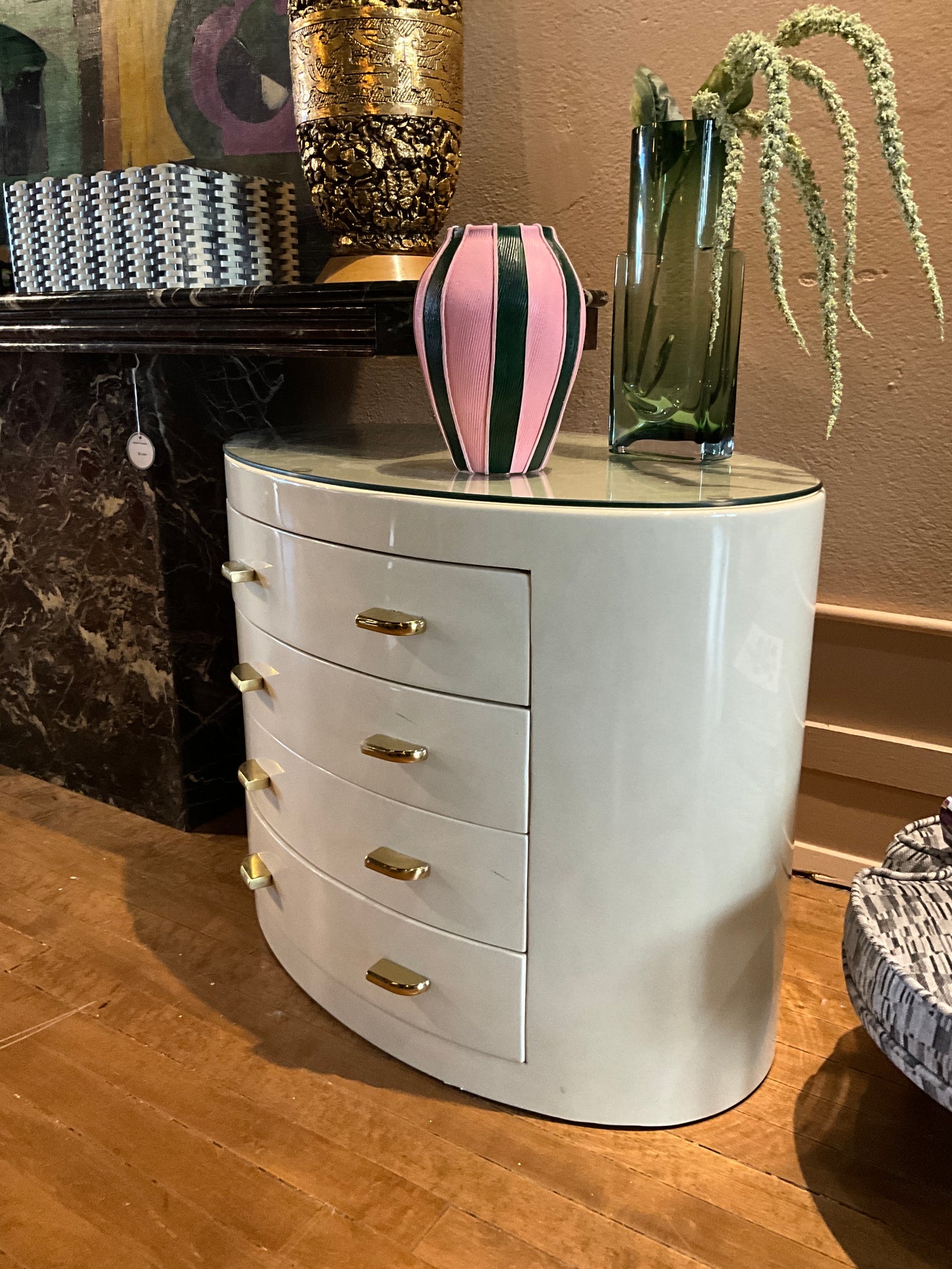 Pair of Lacquered Cream Sidetables