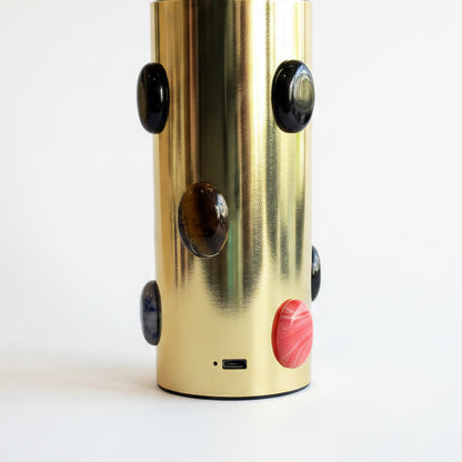 P. Grunsfeld Stoner Brass Wireless Lamp by The Vault Creative, showcasing a modern brass wireless table lamp with sleek design.