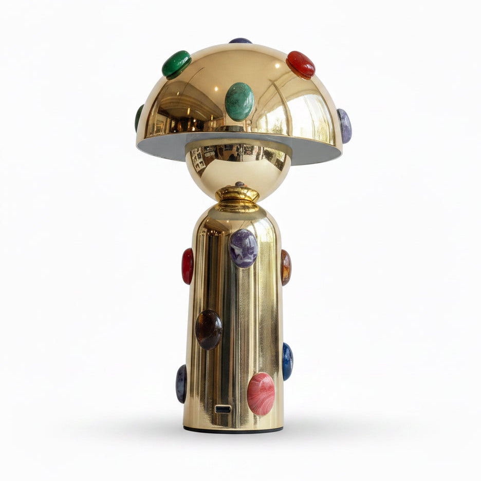 P. Grunsfeld Stoner Brass Wireless Lamp by The Vault Creative, showcasing a sleek brass table lamp with wireless functionality.