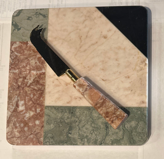 Mixed Marble Cheese Tray and Knife