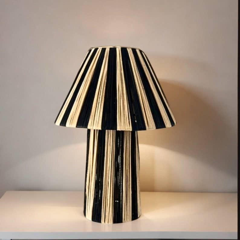 Striped Raffia Table Lampshade, Woven Straw Lamp.