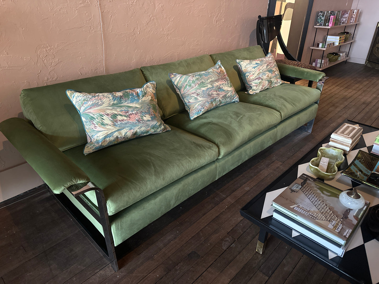 Refinished Chrome and Velvet Sofa