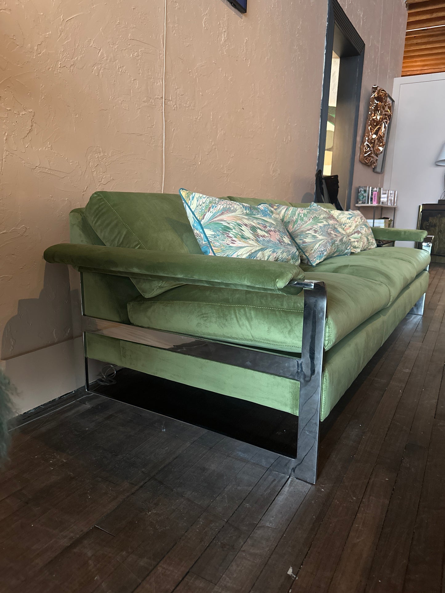 Refinished Chrome and Velvet Sofa