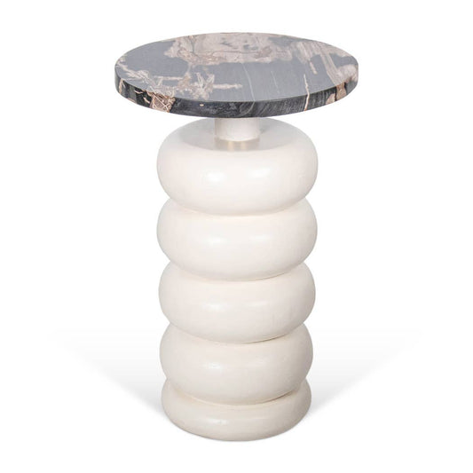 Wood Marble Top Stacked Ring Accent Table - White, 22 in.
