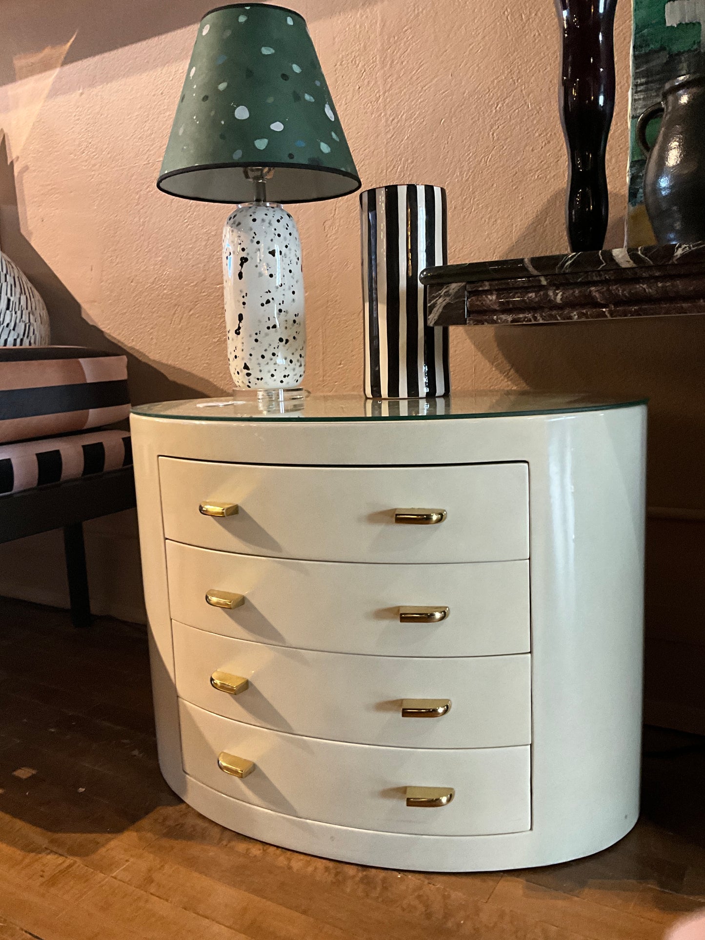 Pair of Lacquered Cream Sidetables