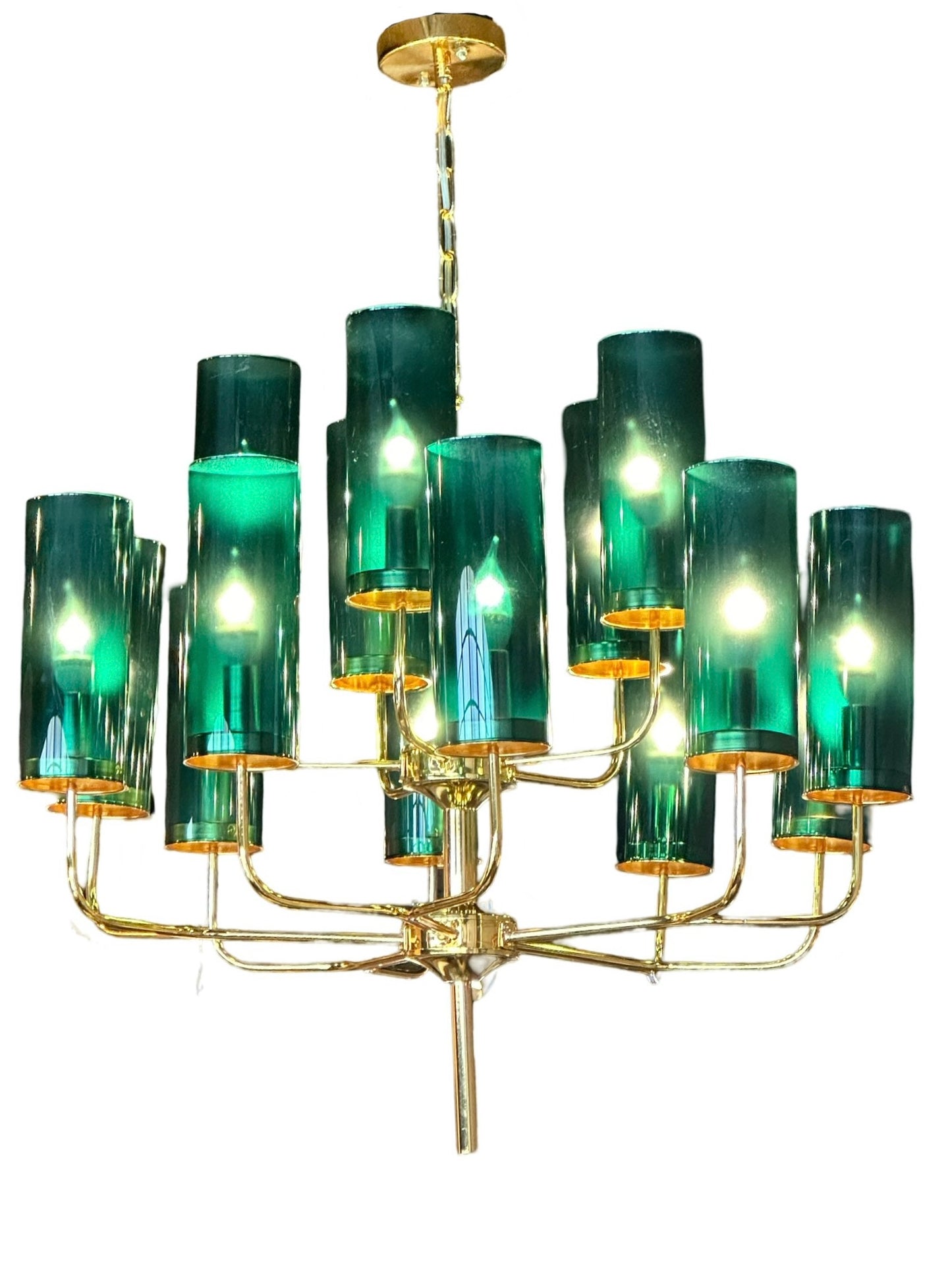 Teal and Gold Glass Chandelier